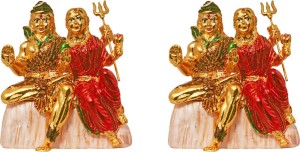 art n hub set of 2 lord shiva family / shiv parivar parvati ganesh idol god statue decorative showpiece  -  8 cm(brass, gold plated, multicolor)