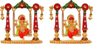 art n hub set of 2 god ganesh / ganpati / lord ganesha idol - statue gift item decorative showpiece  -  7 cm(brass, multicolor)