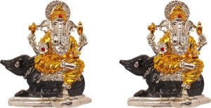 art n hub set of 2 god ganesh / ganpati / lord ganesha idol - statue gift item decorative showpiece  -  8 cm(brass, multicolor)