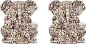 art n hub set of 2 god ganesh / ganpati / lord ganesha idol - statue gift item decorative showpiece  -  5 cm(brass, silver)