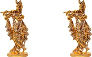 art n hub set of 2 lord krishna makhan chor shri krishan idol god statue gift item decorative showpiece  -  8 cm(brass, gold)