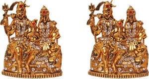art n hub set of 2 lord shiv parivar parvati ganesh idol god statue decorative showpiece  -  6 cm(brass, gold)