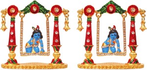 art n hub set of 2 lord krishna makhan chor shri krishan idol god statue gift item decorative showpiece  -  7 cm(brass, multicolor)
