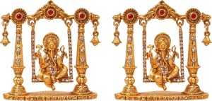 art n hub set of 2 god ganesh / ganpati / lord ganesha idol - statue gift item decorative showpiece  -  7 cm(brass, multicolor)