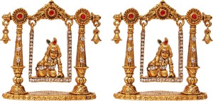 art n hub set of 2 lord krishna makhan chor shri krishan idol god statue gift item decorative showpiece  -  7 cm(brass, gold)