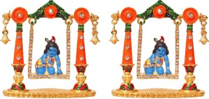 art n hub set of 2 lord krishna makhan chor shri krishan idol god statue gift item decorative showpiece  -  7 cm(brass, multicolor)