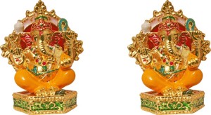 art n hub set of 2 god ganesh / ganpati / lord ganesha idol - statue gift item decorative showpiece  -  6 cm(gold plated, multicolor)