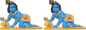 art n hub set of 2 lord krishna makhan chor shri krishan idol god statue gift item decorative showpiece  -  5 cm(brass, multicolor)