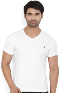 united colors of benetton solid men v-neck white t-shirt