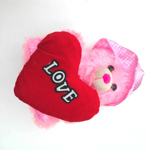 aparnas Cute looking pink teddy bear with red love heart stuffed plush softtoy love girl kids - 30 cm