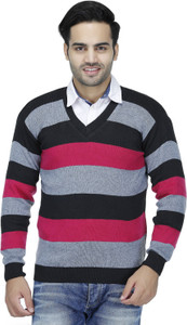 Rakshita Collection Striped V-neck Casual Men's Pink Sweater