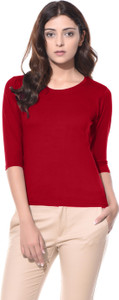 ALC Creations Solid Women Round Neck Red T-Shirt