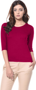 ALC Creations Solid Women Round Neck Pink T-Shirt
