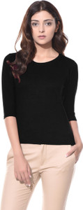ALC Creations Solid Women Round Neck Black T-Shirt