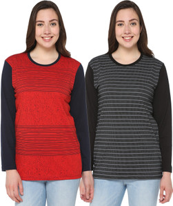 69GAL Striped Women Round Neck Multicolor T-Shirt