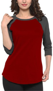 Veirdo Solid Women Round Neck Maroon T-Shirt