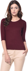 ALC Creations Solid Women Round Neck Maroon T-Shirt