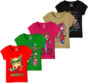 Kiddeo Girls Printed Cotton T Shirt
