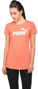 puma solid women round neck pink t-shirt 85107026