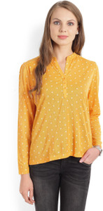 People Casual Full Sleeve Printed Women Yellow Top