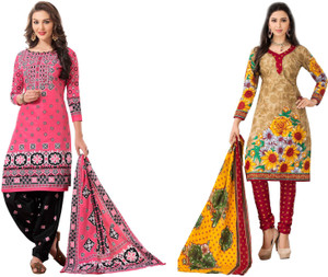 HRINKAR Cotton Printed Salwar Suit Dupatta Material, Kurti Fabric