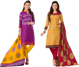 HRINKAR Cotton Printed Salwar Suit Dupatta Material, Kurti Fabric