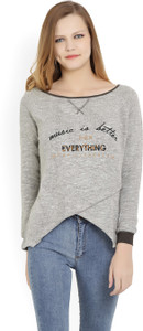 People Casual Full Sleeve Printed Women Grey Top