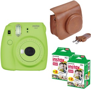 fujifilm mini 9 lime green with brown case 40 shots instant camera(green)