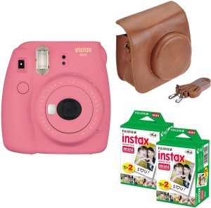 fujifilm mini 9 flamingo pink with brown case 40 shots instant camera(multicolor)
