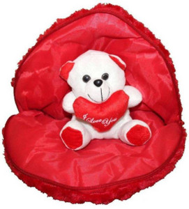 ToyHub Stuffed Spongy Hugable Cute Heart with Teddy Bear Cuddles Soft Toy For Kids Birthday / Return Gifts Girls Lovable Special Gift High Quality Small (Red Color) - 30 cm
