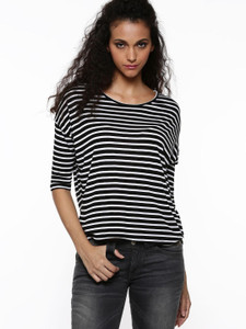 Smartees Party 3/4th Sleeve Striped Women White, Black Top