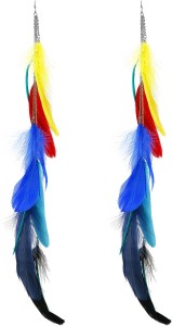 Nawab  Boho Gypsy Long Feather Multicolor Earring For Girls And Women Silk Dori Earring Set