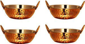 Taluka Copper Stainless Steel Serving Kadai Kadhai 400 ML Each Bowl Wok Serving Dishes Restaurant Hotel Home Kadhai 1600 L