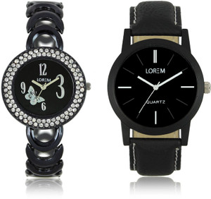 LEGENDDEAL New LR05-201 Exclsive Diamond Studed Black Best Stylish Combo Watch - For Men & Women