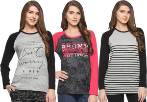 69GAL Printed Women Round Neck Multicolor T-Shirt