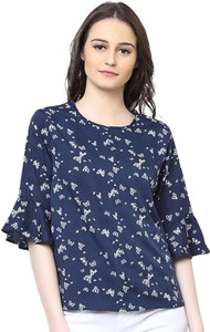 Harpa Casual Short Sleeve Printed Women's Blue Top