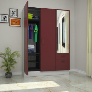 Godrej Interio Slimline Blend Metal Almirah Finish Color Cream Red
