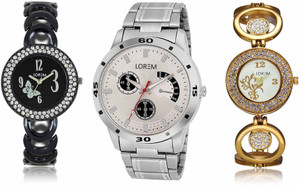 LegendDeal New LR08-201-204 Exclsive Diamond Studed Gold Best Stylish Combo Watch - For Men & Women