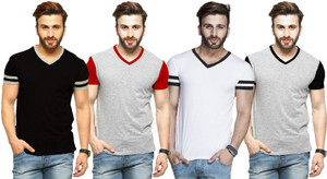 Tripr Solid Men V-neck Multicolor T-Shirt