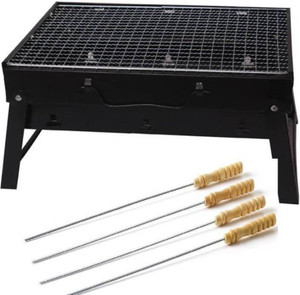 Sukot Outdoor Folding Barbecue Grill Camping picnic Garden charcoal BBQ grills Burn oven stove + 4 Skewers Grill Kebab Needles Stick Iron Roast Fork