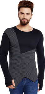 Hypernation Striped Men Round Neck Black, White T-Shirt