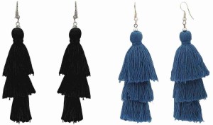 NAWAB Boho Gypsy 3 Layer Long Tassel Earring Combo of two for girls and women-Blue&Black Alloy Tassel Earring
