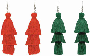 NAWAB Boho Gypsy 3 Layer Long Tassel Earring Combo of two for girls and women-Green&Red Alloy Tassel Earring