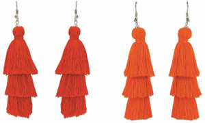 NAWAB Boho Gypsy 3 Layer Long Tassel Earring Combo of two for girls and women-Orange&Red Alloy Tassel Earring