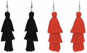 NAWAB Boho Gypsy 3 Layer Long Tassel Earring Combo of two for girls and women-Red&Black Alloy Earring Set