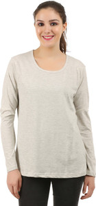 MIDAAS Solid Women's Round Neck Grey T-Shirt