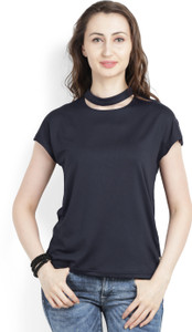 United Colors of Benetton Casual Short Sleeve Solid Women's Dark Blue Top