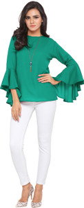 Serein Formal Bell Sleeve Solid Women Light Green Top