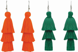 NAWAB Boho Gypsy 3 Layer Long Tassel Earring Combo of two for girls and women-Green&Orange Alloy Tassel Earring
