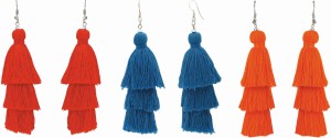 NAWAB Boho Gypsy 3 Layer Long Tassel Earring Combo of three for girls and women-Red,Blue&Orange Alloy Drop Earring